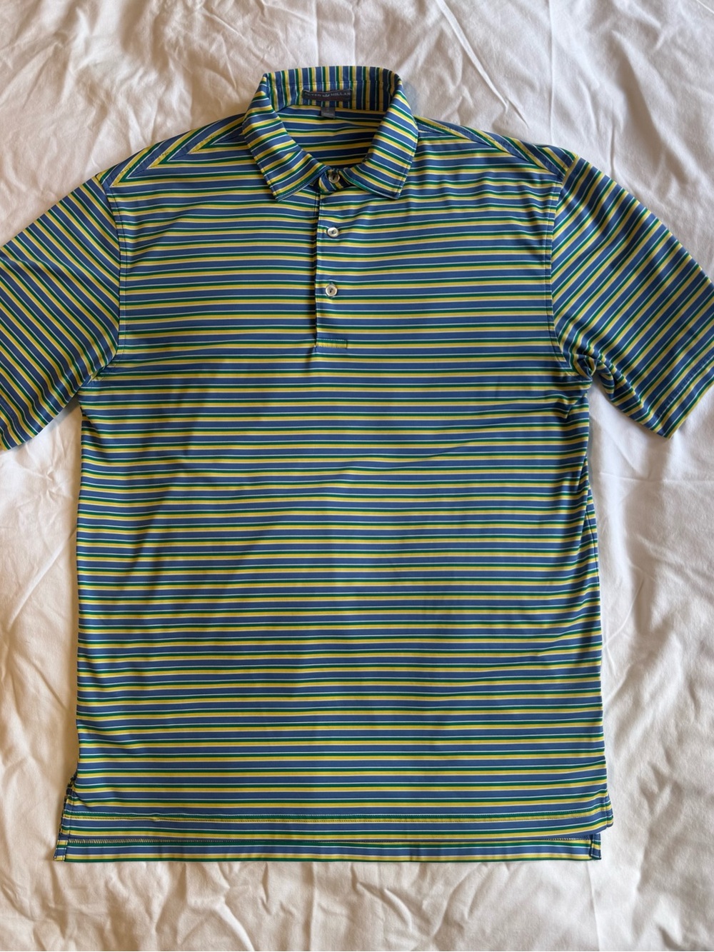 Peter Millar Striped Polo in Blue, Green and Yellow